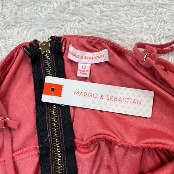 Margo and Sebastian chiffon high low dress in pink and yellow, 13 - Picture 7 of 9